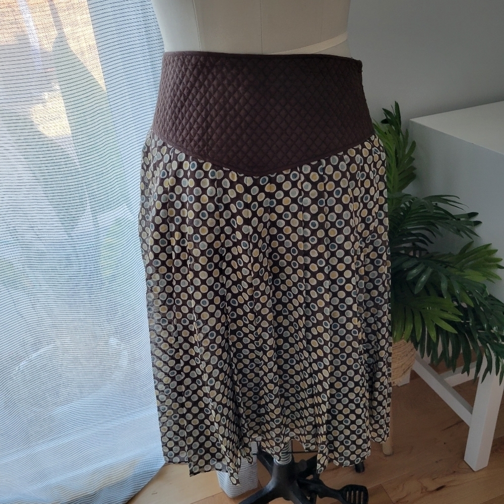 Midi Skirt Quilted Brown Waist ECI New York Size 2 Whimsigoth Boho Chic Retro - Picture 2 of 10